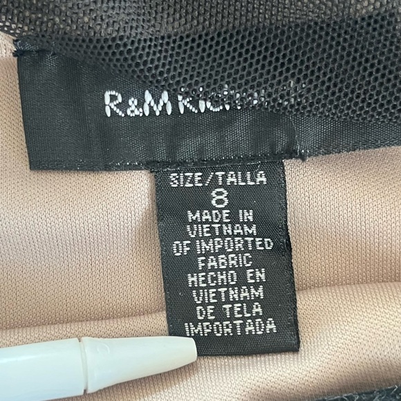R&M RICHARDS shortsleeve knee length micromesh black nude underlay stripes sz 8 - Picture 4 of 9